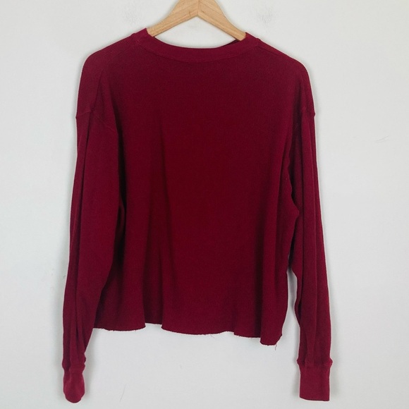 Brandy Melville burgundy red waffle knit slightly cropped thermal top. - Picture 5 of 5